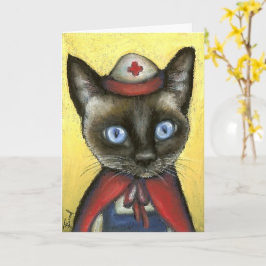 ナース猫 カード (黄色い花)