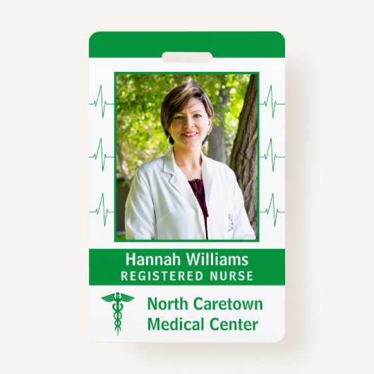ナース病院の従業員カスタムの写真ロゴバーコード バッジ (正面)
