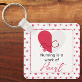 ナース看護バレンタインデーピンクハート名オン キーホルダー (正面)