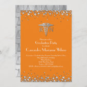 ナース看護学校卒業オレンジシルバー 招待状 (正面/裏面)