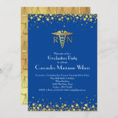 ナース看護学校卒業パーティブルー金ゴールド 招待状 (正面/裏面)