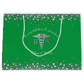 ナース看護学校卒業パーティーグリーンシルバー ラージペーパーバッグ (正面)