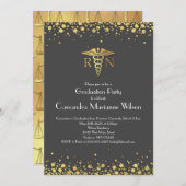 ナース看護学校卒業パーティーグレー金ゴールド 招待状 (正面/裏面)