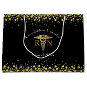 ナース看護学校卒業パーティーブラック金ゴールド ラージペーパーバッグ (正面)