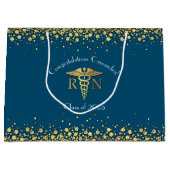 ナース看護学校卒業パーティー金ゴールドブルー ラージペーパーバッグ (正面)