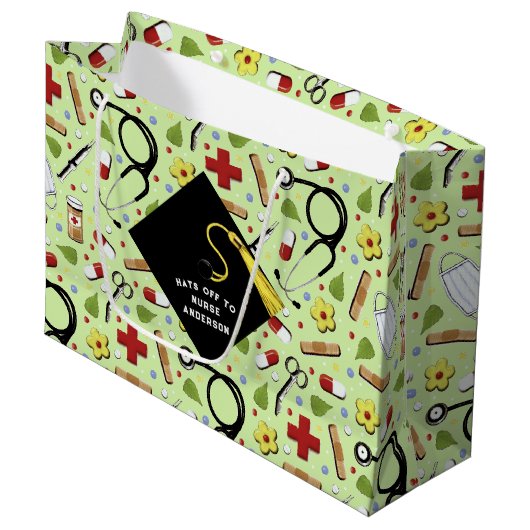 ナース看護学校卒業 ラージペーパーバッグ (正面アングル)