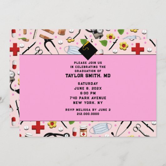 ナース看護学校卒業 招待状 (正面/裏面)