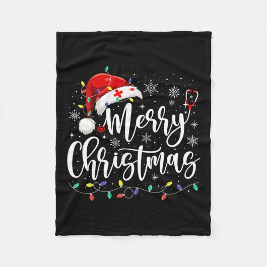 ナース看護実習Lpn聴診器クリスマスライト フリースブランケット (正面)