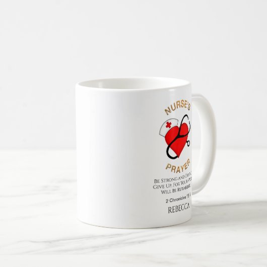 ナース祈りの言葉ハート聖なる書物、 経典 パーソナライズされた コーヒーマグカップ (正面右)