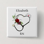 ナース聴診器とキャップボタン 缶バッジ (正面)