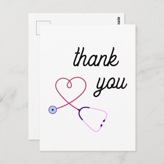 ナース聴診器ハート医療サンキューカード ポストカード (正面/裏面)