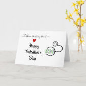 ナース聴診器バレンタインのミントグリーンRN カード (黄色い花)