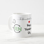 ナース聴診器バレンタインのミントグリーンRN コーヒーマグカップ (正面左)