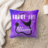 ナース聴診器紫水パーソナライズされた色 クッション (ブランケット)