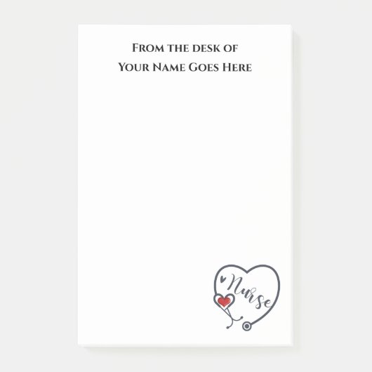 ナース聴診器赤いハート鑑賞白 ポストイット (正面)