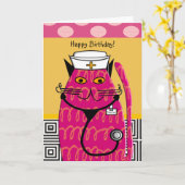 ナース誕生日カお洒落ードキャットナース カード (黄色い花)