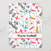 ナース誕生日パーティーお祝いホワイトレッド 招待状 (正面/裏面)