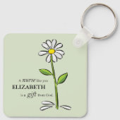 ナース誕生日宗教的グリーンデイジー パーソナライズされた キーホルダー (裏面)