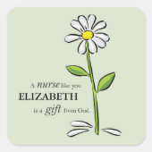 ナース誕生日宗教的グリーンデイジー パーソナライズされた スクエアシール (正面)