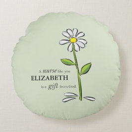 ナース誕生日宗教的グリーンデイジー パーソナライズされた ラウンドクッション