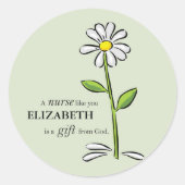 ナース誕生日宗教的グリーンデイジー パーソナライズされた ラウンドシール (正面)