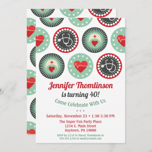 ナース誕生日招待状看護パーティーRN LPN 招待状 (正面/裏面)