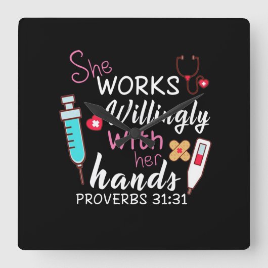 ナース贈与 |彼女は喜んで機器ナースを働く スクエア壁時計 (正面)