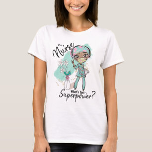 ナース超大国アフリカ系アメリカ人のマスクアート Tシャツ