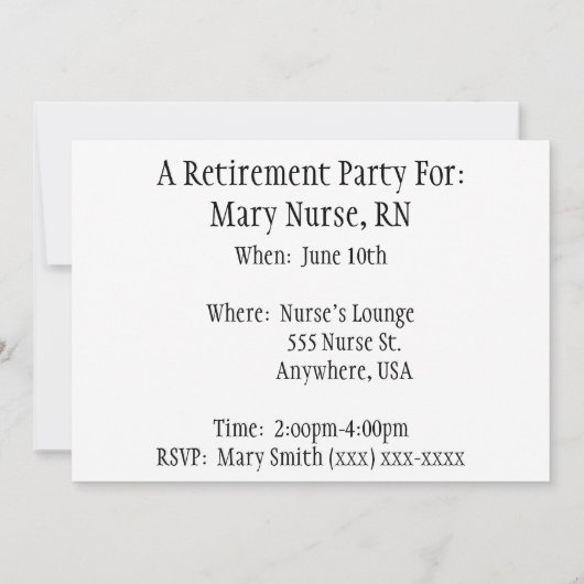 ナース退職パーティの招待状 招待状 (裏面)