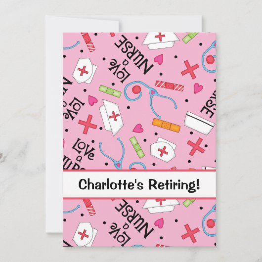 ナース退職パーティーお祝いピンク 招待状 (正面)