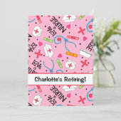 ナース退職パーティーお祝いピンク 招待状 (スタンド正面)