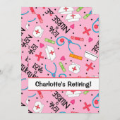 ナース退職パーティーお祝いピンク 招待状 (正面/裏面)