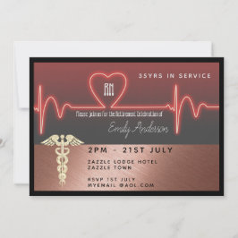 ナース退職招待状-バラ金ゴールドメタリック 招待状