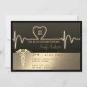 ナース退職招待状 – ブラック金ゴールドメタリック 招待状 (正面)