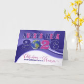 ナース週間2026紫とピンクの世界お祝い カード (黄色い花)