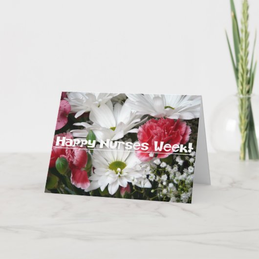 ナース週! -ピンクおよび白の美しい花 サンキューカード (正面)