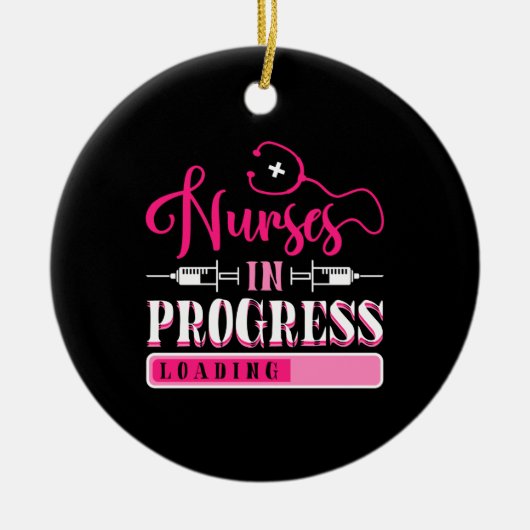 ナース進行中の看護学生 セラミックオーナメント (正面)