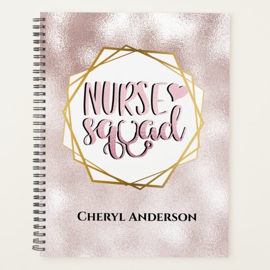 ナース部隊DIYネームピンクパールきらめくスパークル プランナー手帳 (正面)