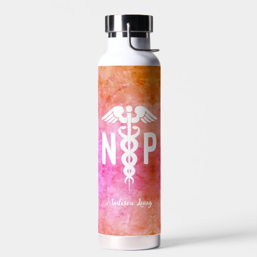ナース開業医NPピンクメディカルパーソナライズされた ウォーターボトル (左面)