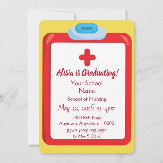 ナース院赤黄テーマ招待状 招待状 (正面)