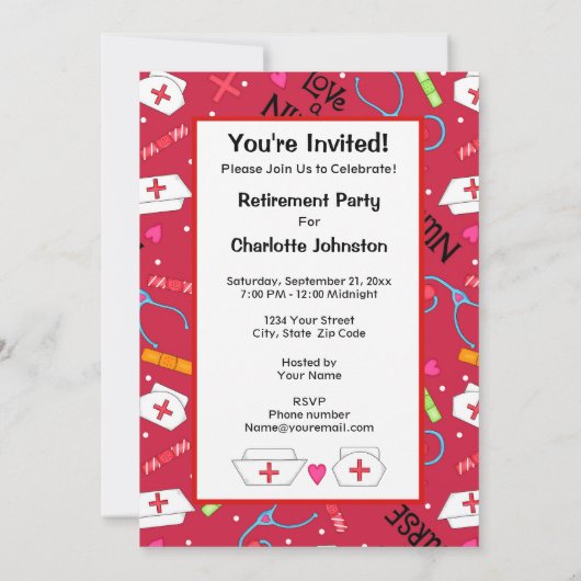 ナース除·売却パーティーお祝い赤 招待状 (裏面)