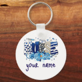 ナース青はっきりした色の動物のパターン、花 キーホルダー (裏面)