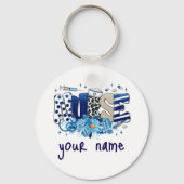 ナース青はっきりした色の動物のパターン、花 キーホルダー (裏面)