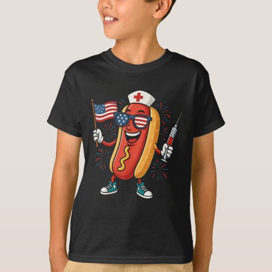 ナース麻酔科医7月4日アメリカおもしろいホット Tシャツ (正面)