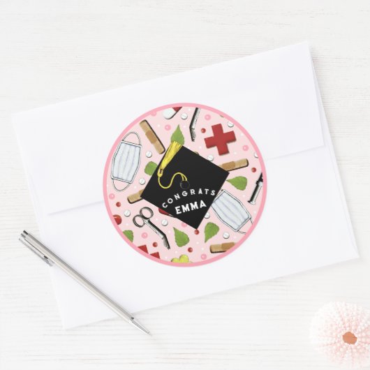 ナース2025年の卒業式クラシックラウンドスティック ラウンドシール (封筒)