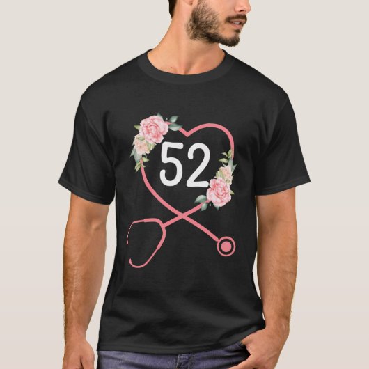 ナース52誕生日聴診器かわいいフローラ52年 Tシャツ (正面)