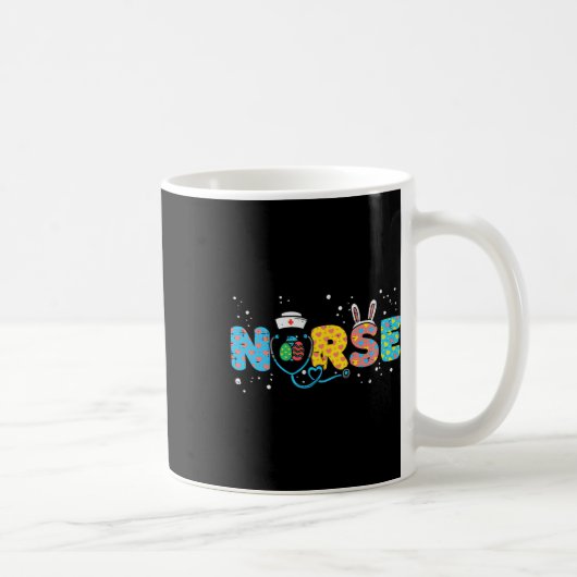ナース うさぎ耳 卵 聴診器 かわいい イースター スクラブ コーヒーマグカップ (右)