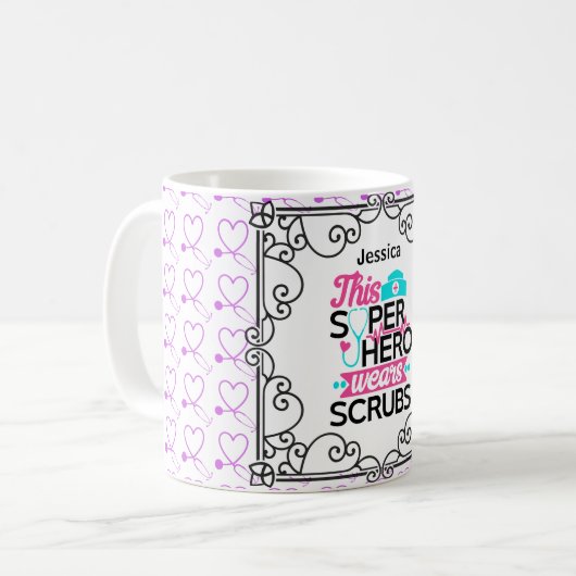 ナース – このスーパーヒーローはスクラバを着パーソナライズされたる コーヒーマグカップ (正面左)