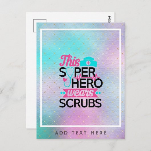 ナース – このスーパーヒーローはスクラブを着用 – 名前を追加 ポストカード (正面/裏面)