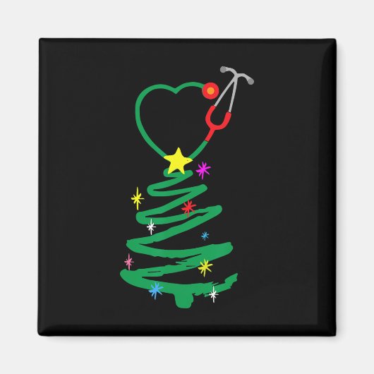 ナース クリスマスツリー 聴診器 看護師 クリスマス スクラブ マグネット (正面)